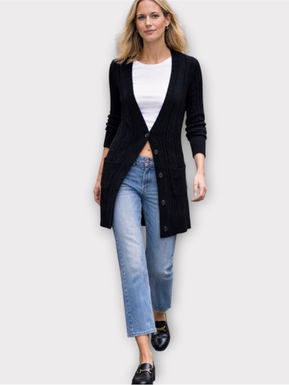 JAMES PERSE Cotton Linen Long Cardigan Charcoal Grey Button Front Minimalist Lux